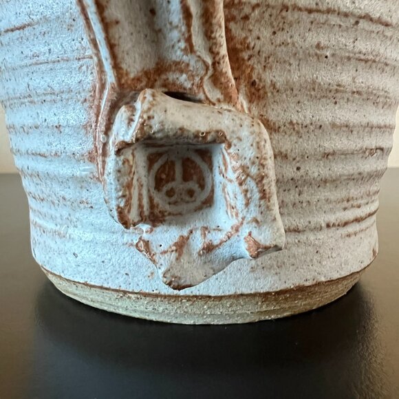 Handcrafted Hand Thrown Studio Clay Pottery Rounded & Ribbed Water Pitcher - Picture 11 of 16